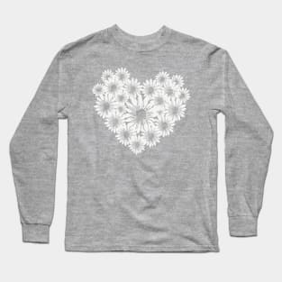 Heart full of White Daisy Flowers Long Sleeve T-Shirt